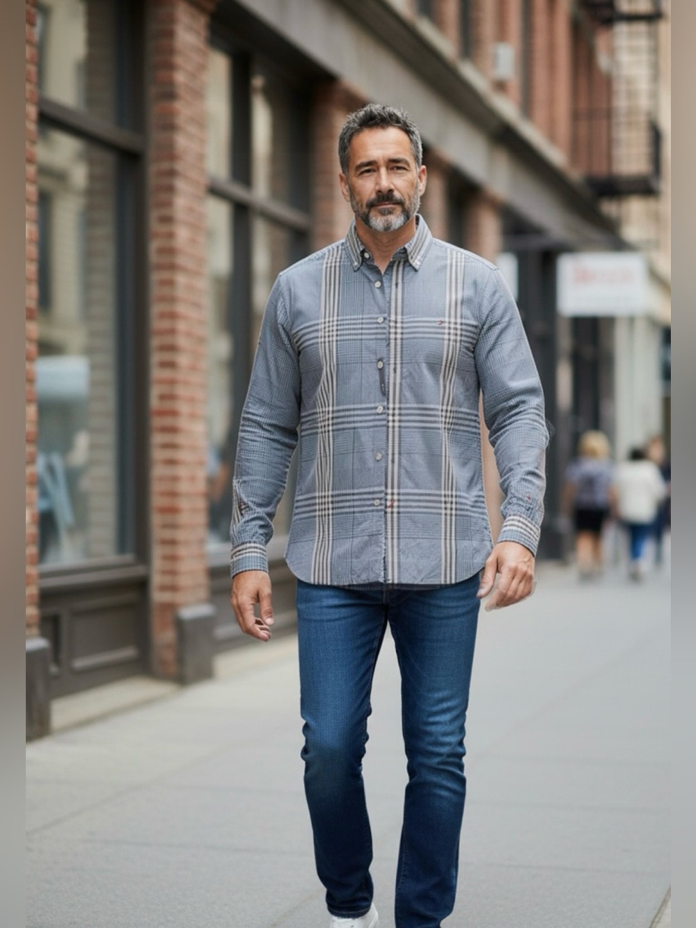Tommy Hilfiger Gray and Blue Plaid Shirt